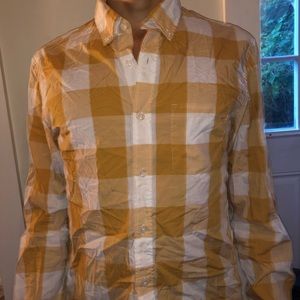 J Crew white and gold checkered button down. M